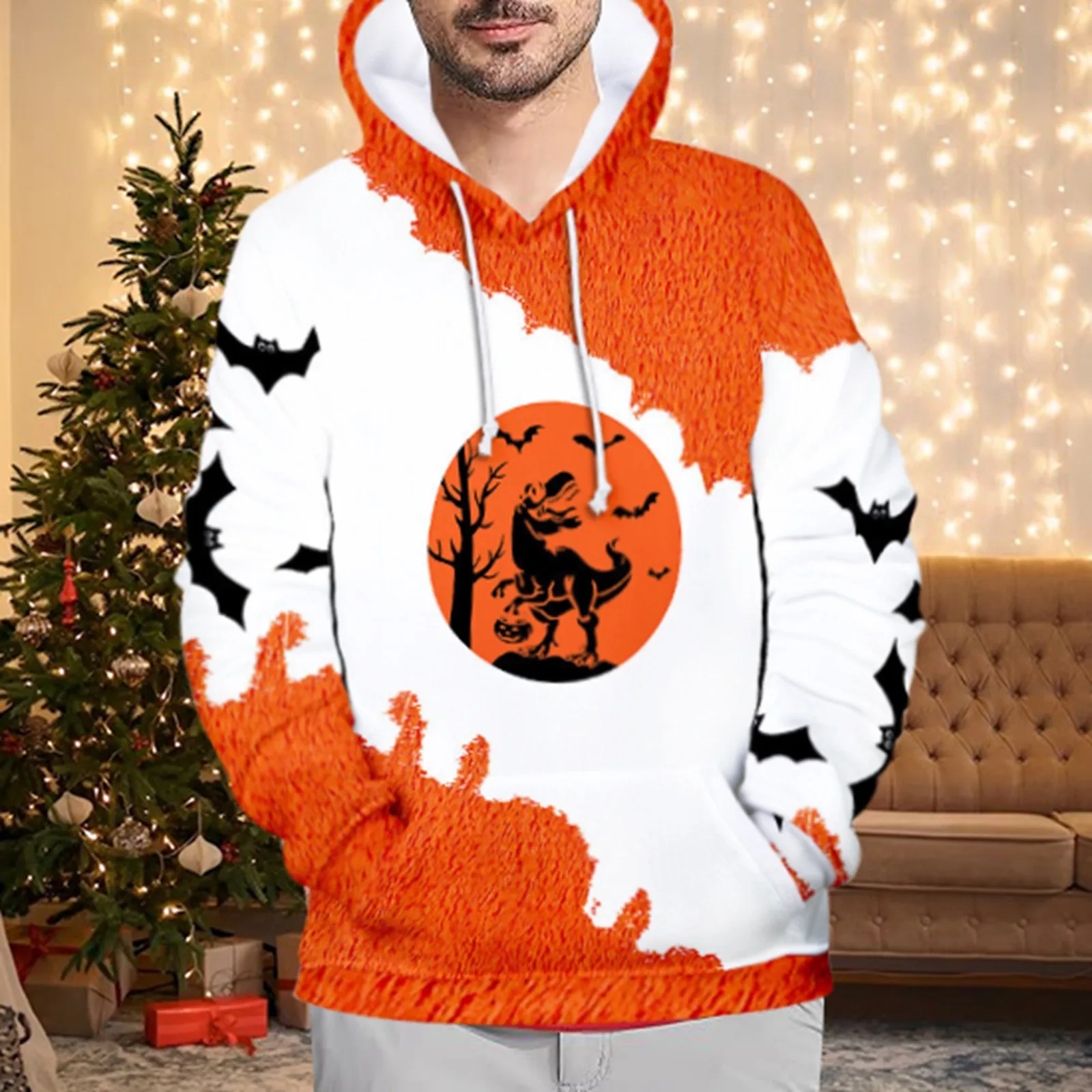 

Рождественская Мужская Рождественская куртка, повседневная спортивная одежда с 3D принтом Санта, пальто с длинным рукавом 50/50, толстовка