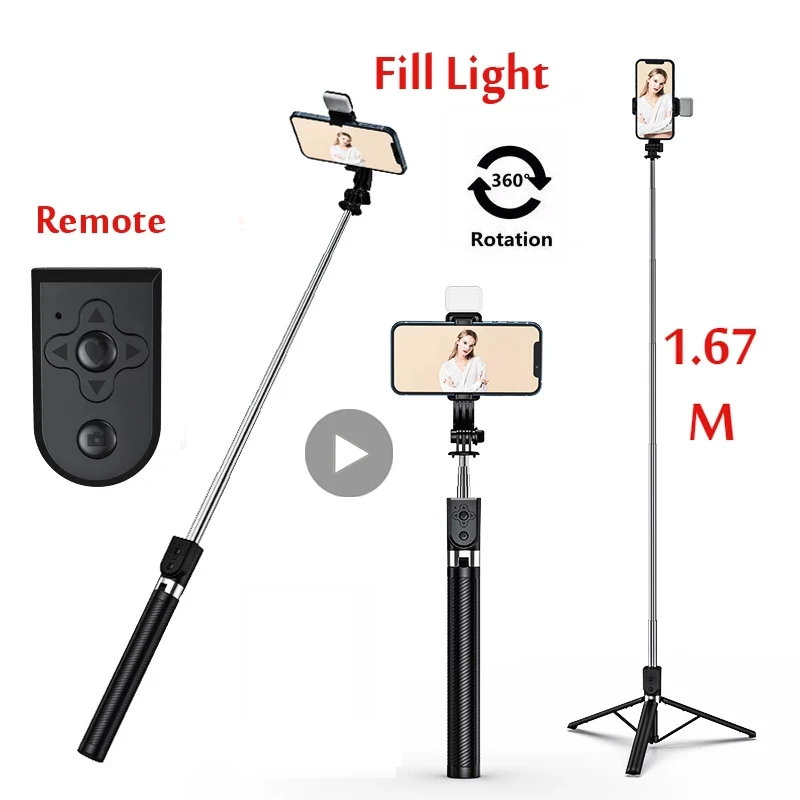 

Selfie Stick With Light LED Cell Tripod Mobile Lamp Phone Ring For Smartphone Holder Stand Monopod Bluetooth Telescopic Pole Pau