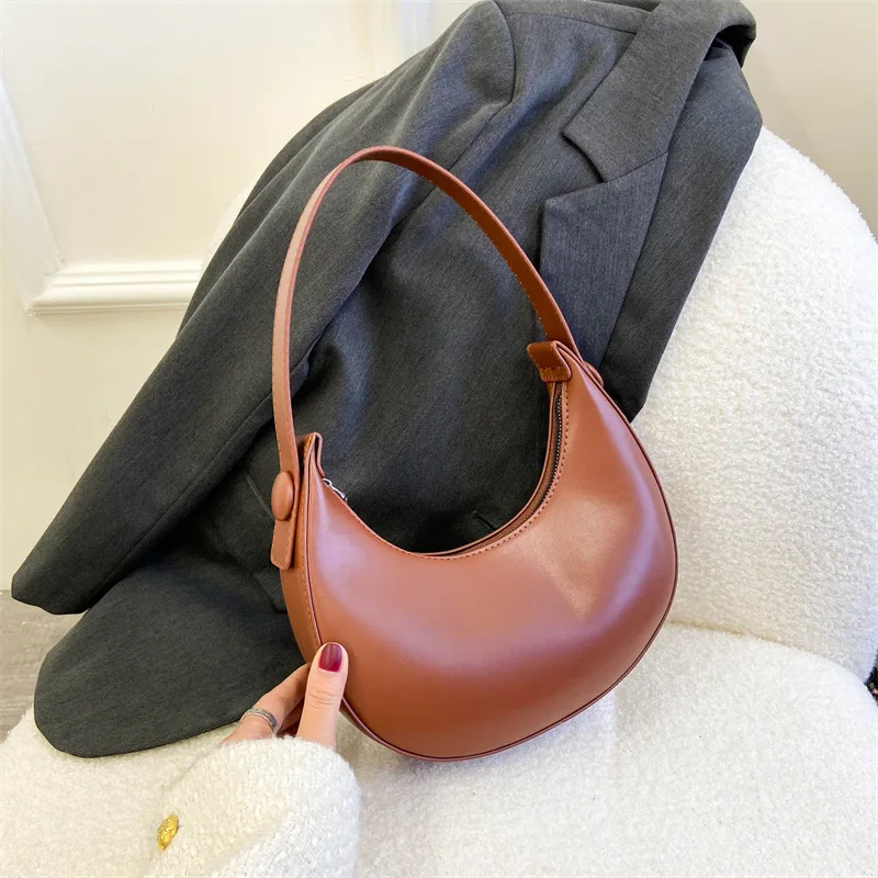 LOERSS Half Moon Women Shoulder Bag PU Leather Solid Color Underarm Bag 2023 Designer Female Purses and Handbags Tote bag