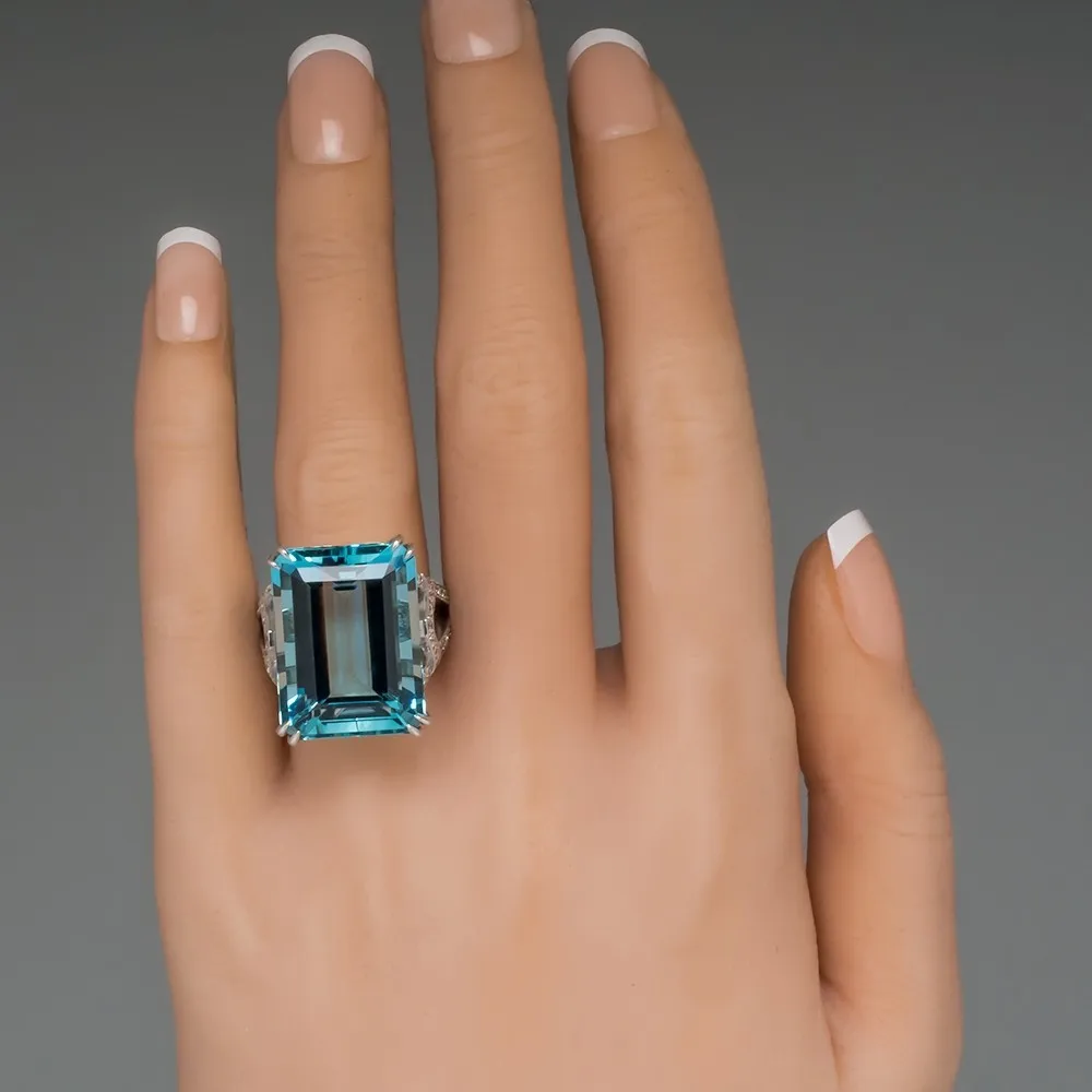 

Silver 925 Jewelry Princess Sea Blue Topaz Diamond Ring Square Gemstone Bizuteria Anillo 925 Jewelry Women Sapphire Rings Box