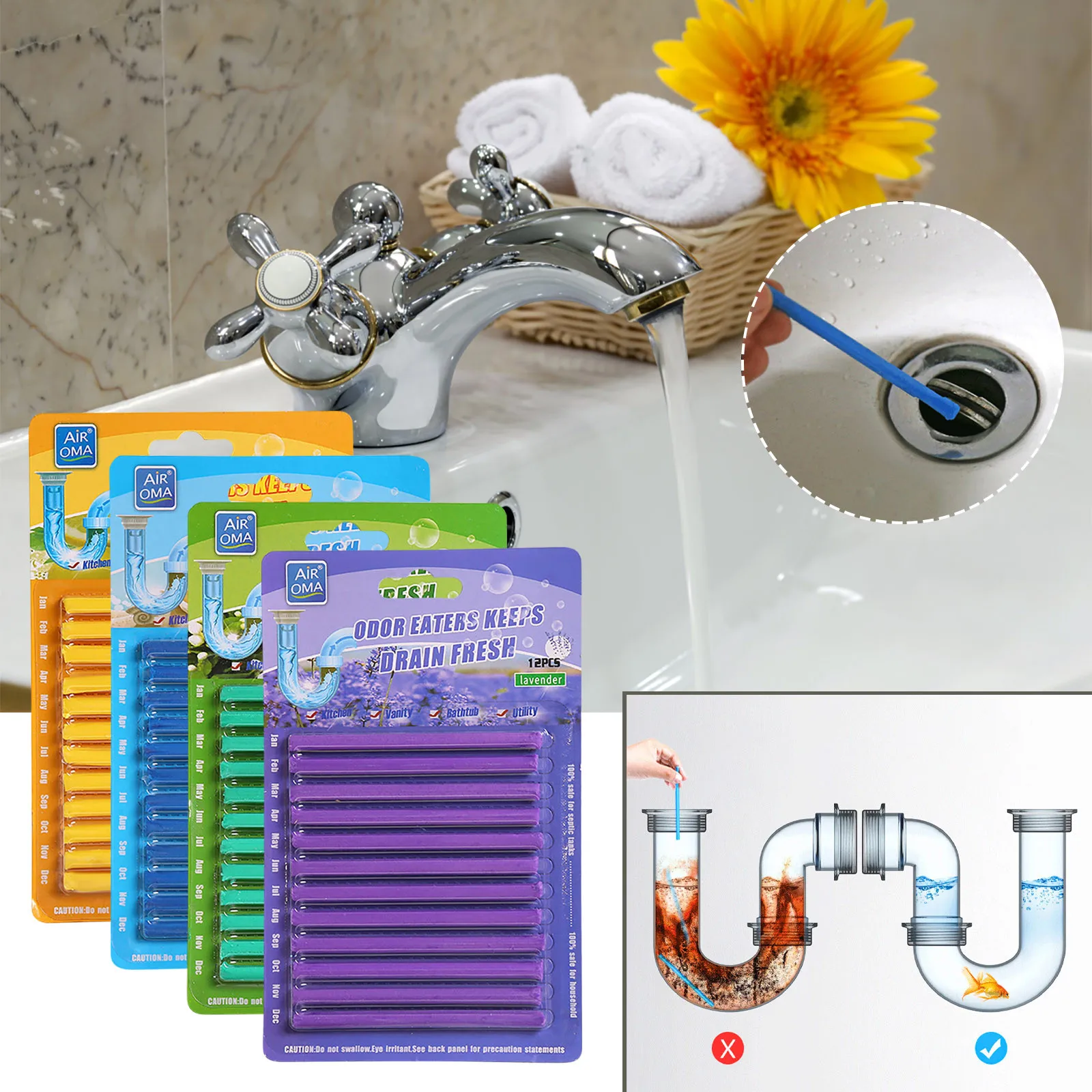 

12pcs Set Cleaning Sticks Oil Decontamination Kitchen Toilet Bathtub Drain Cleaneer Spot Pipe Cleaner Clean Sewer Methodical
