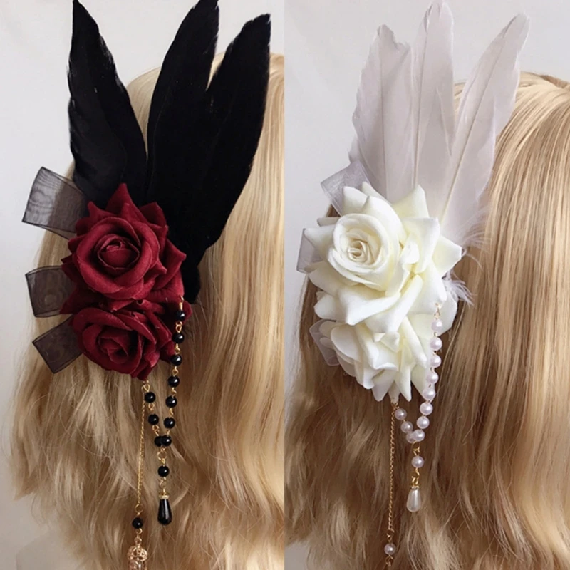 Заколка для волос с большим бантом и перьями X4YC |