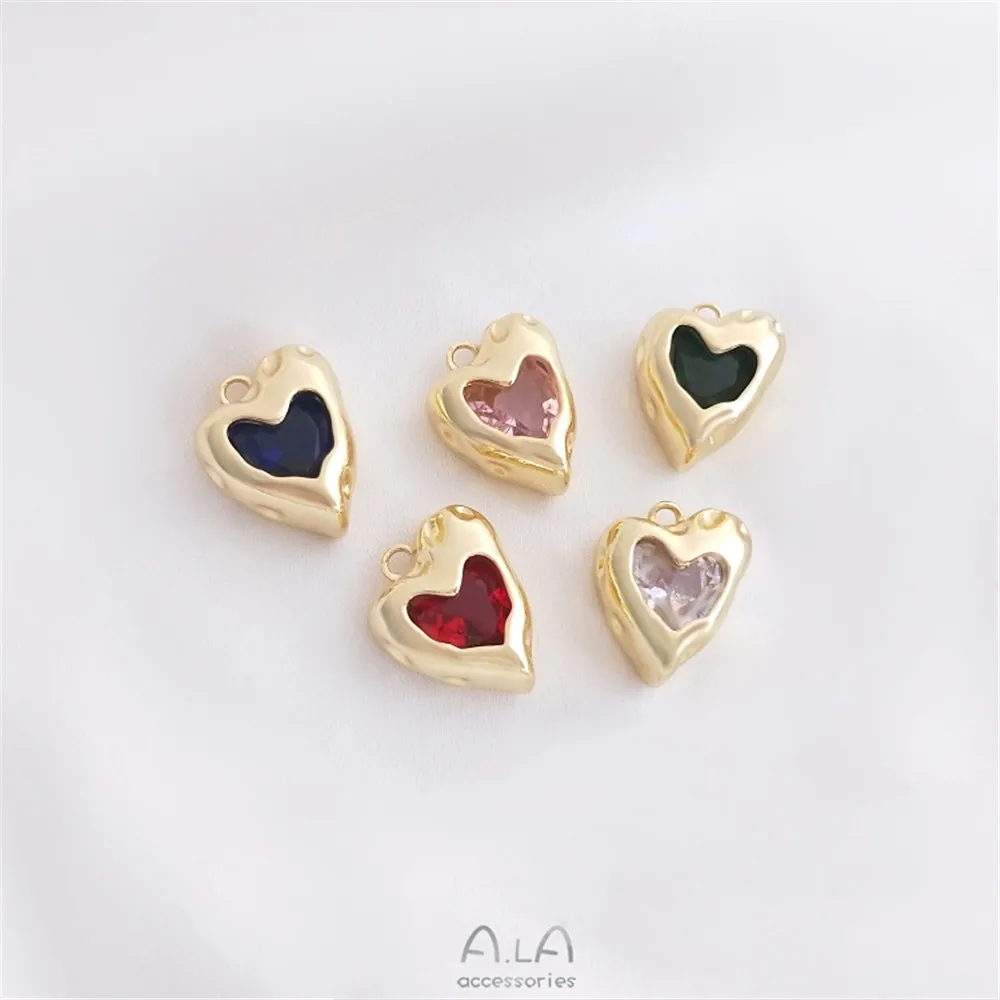 

14K pack real gold fashion peach heart pendant inlaid zircon pendant DIY necklace ornaments colorful zirconium heart