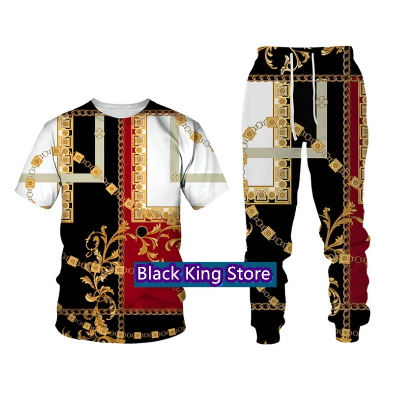 2023 Summer Men's T Shirt Tracksuit Sets Fashion Trousers Sports Suit Luxury Male Short Sleeve Casual Pants Streetwear Outfits