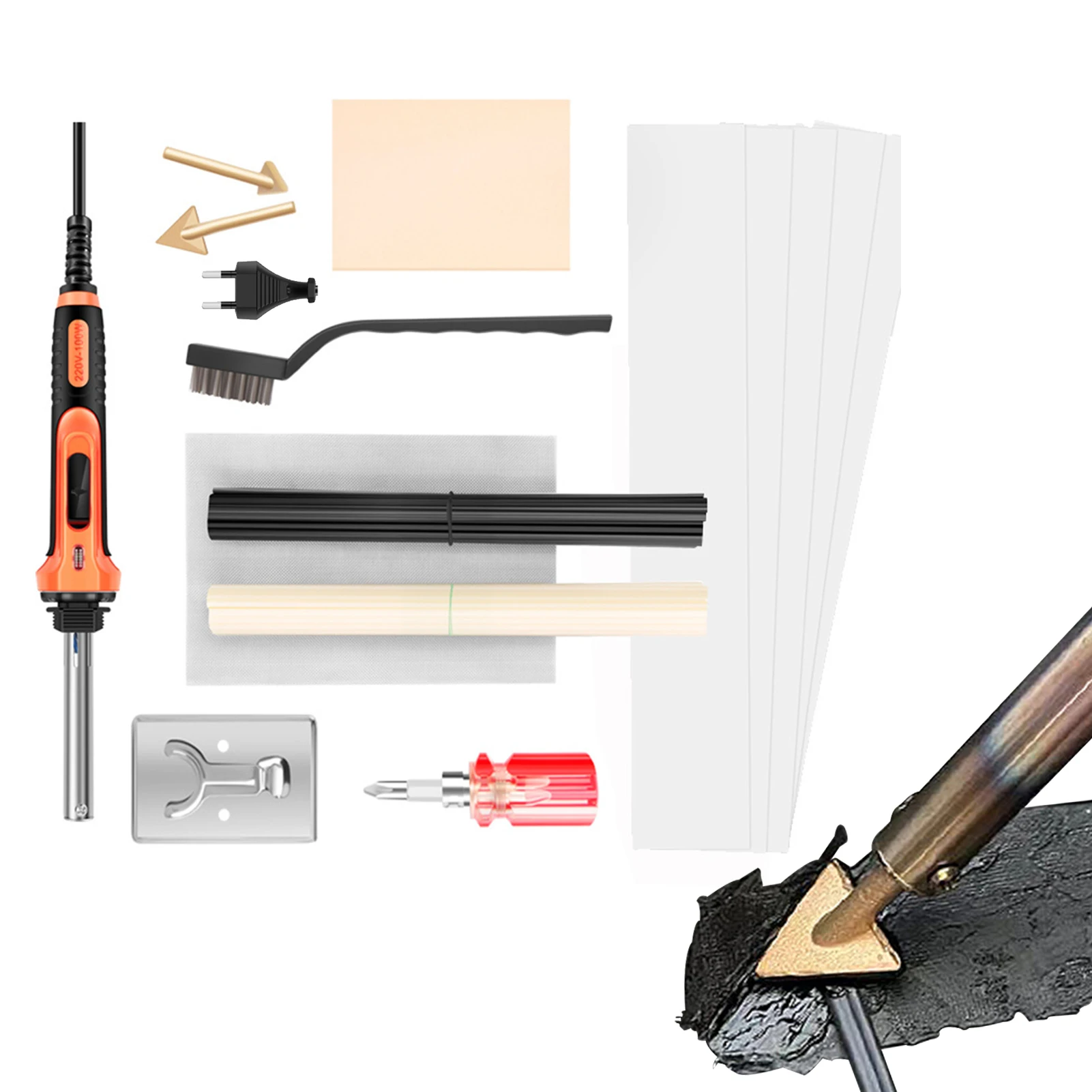 

Комплект для пайки автомобиля 100 Вт, комплект для ремонта сварки PP с 40 прутками PP, 2 наконечника пайки для ремонта бампера автомобиля