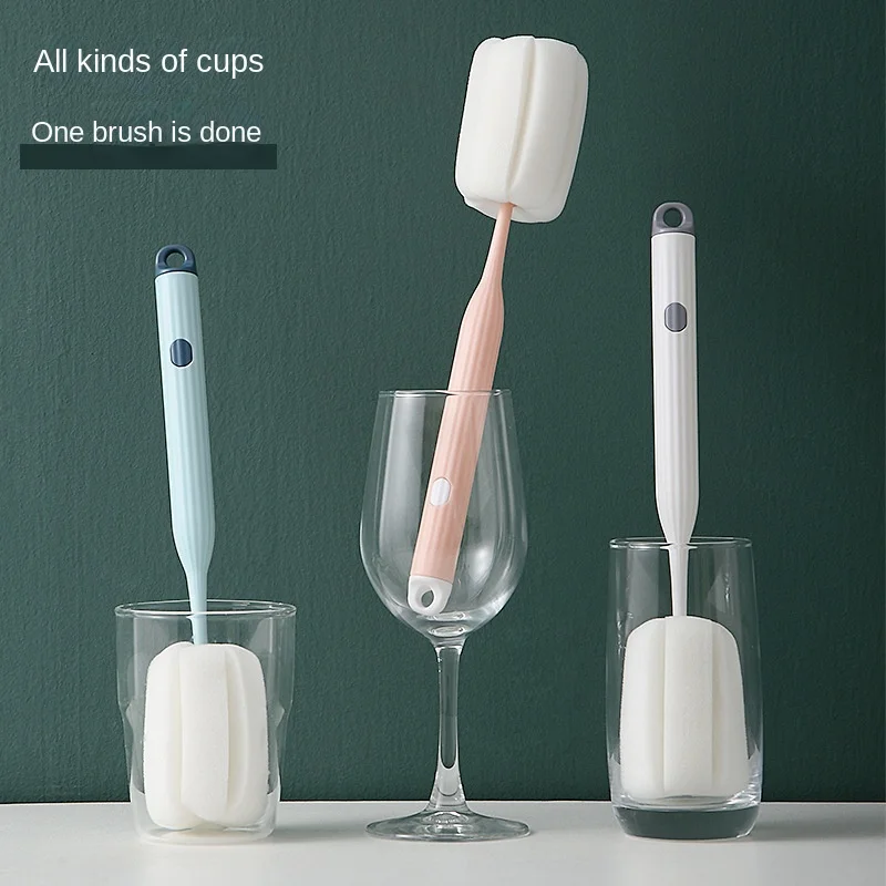

Kitchen Household Sponge Head Cup Brush Long Handled Brush Washing Tea Cups Feeder Vacuum Cup 360 Degree Rotary Cleaning Sale