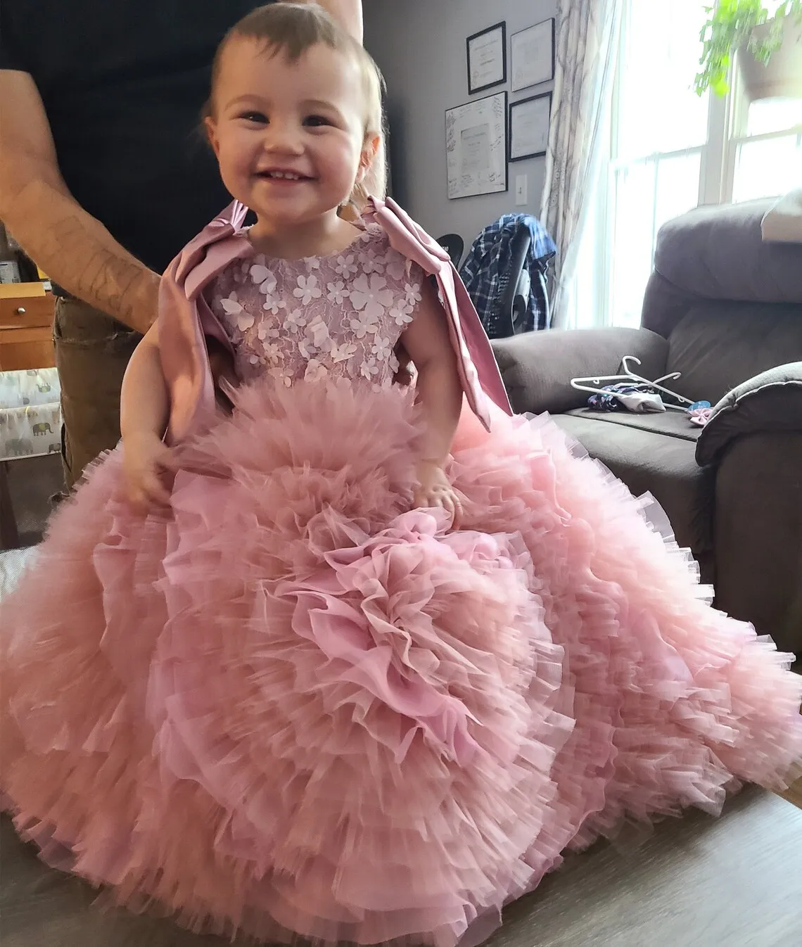 

Extra Fluffy Pink Flower Girl Dresse for Wedding Appliqued Kids Birthday Gown Tiered Ruffles Children Toddler Baby Pageant Dress