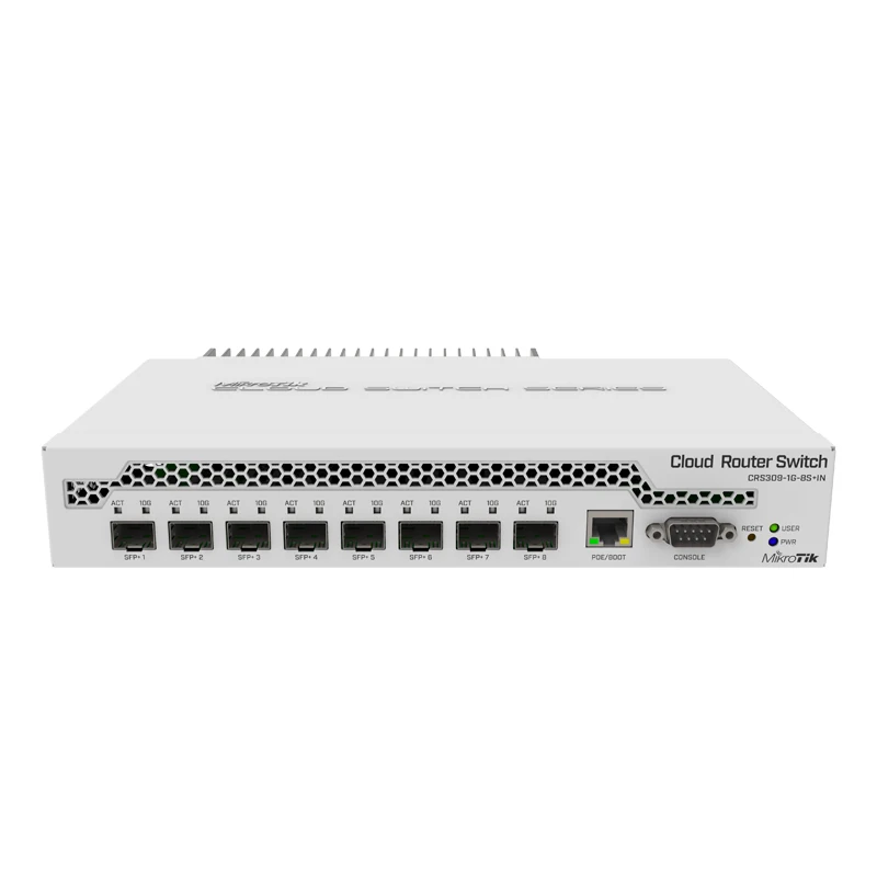 

Mikrotik CRS309-1G-8S+IN Desktop Switch with 1xGigabit Ethernet port and 8xSFP+10Gbps ports, switching capacity of 162 Gbps