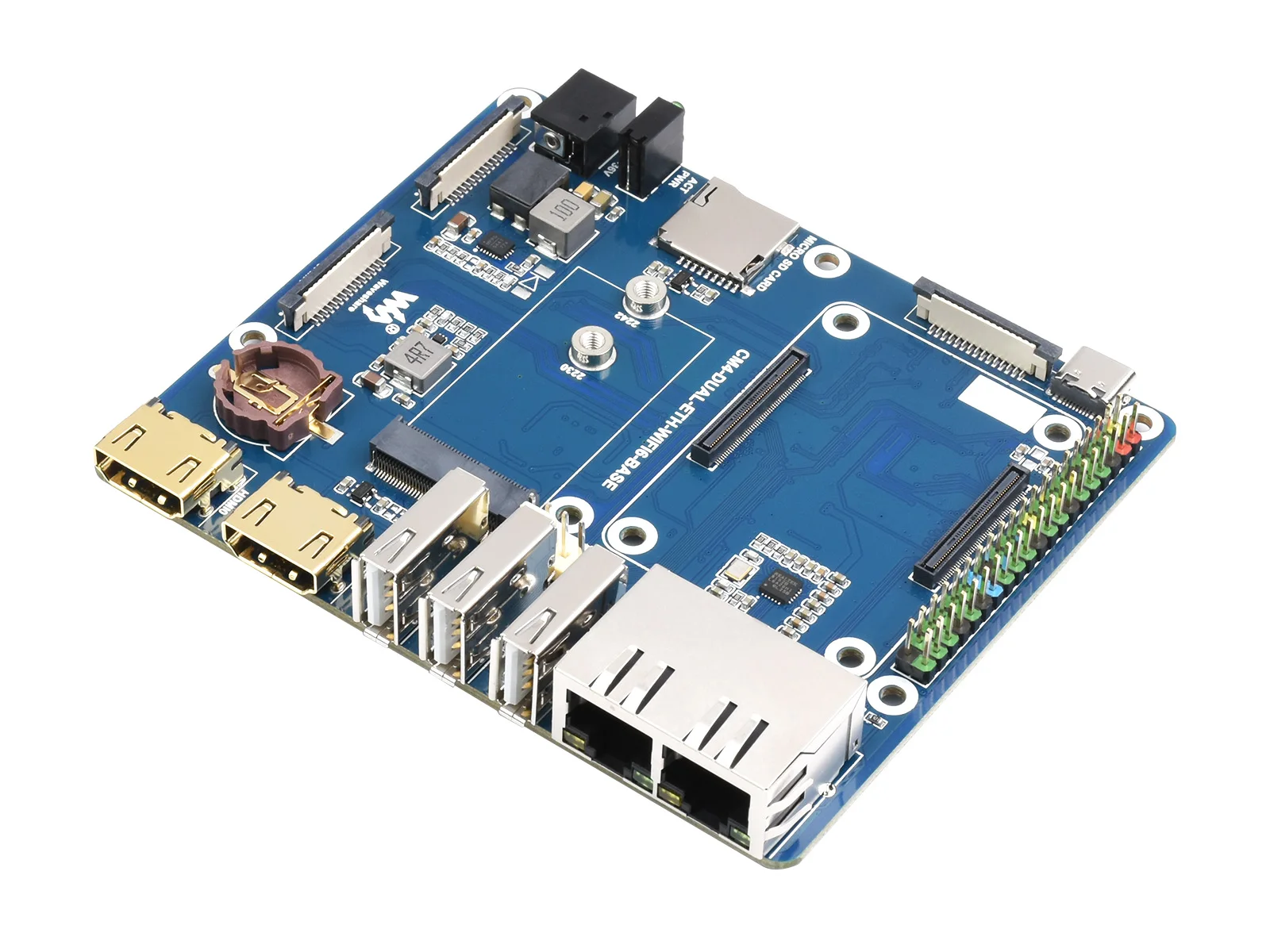 WS WIFI6 Dual ETH Base Board/Mini-Computer Designed for Raspberry Pi Compute Module 4(NOT Included), Onboard M.2 E KEY Slot