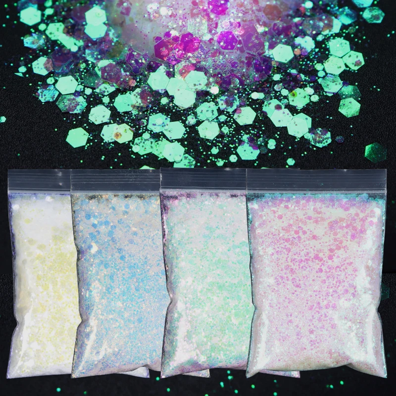 

4 Bags DIY Epoxy Resin Pigment Crystal Art Supplies Iridescent Mermaid Hexagons Sequins Silicone Molds For Resin Glitter Crafts
