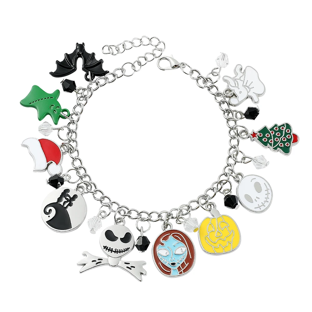

Disney Anime Movie The Nightmare Before Christmas Charm Bracelet Cartoon Figure Jack Skellington Sally Enamel Pendant Jewelry