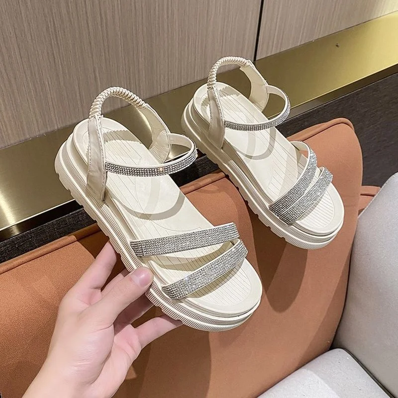 

2022 Fashion Summer New Sweet Fashion Casual Beach Shoes Thick Bottom Non-slip Wear-resistant Sequins Solid Color Ladies Sandals
