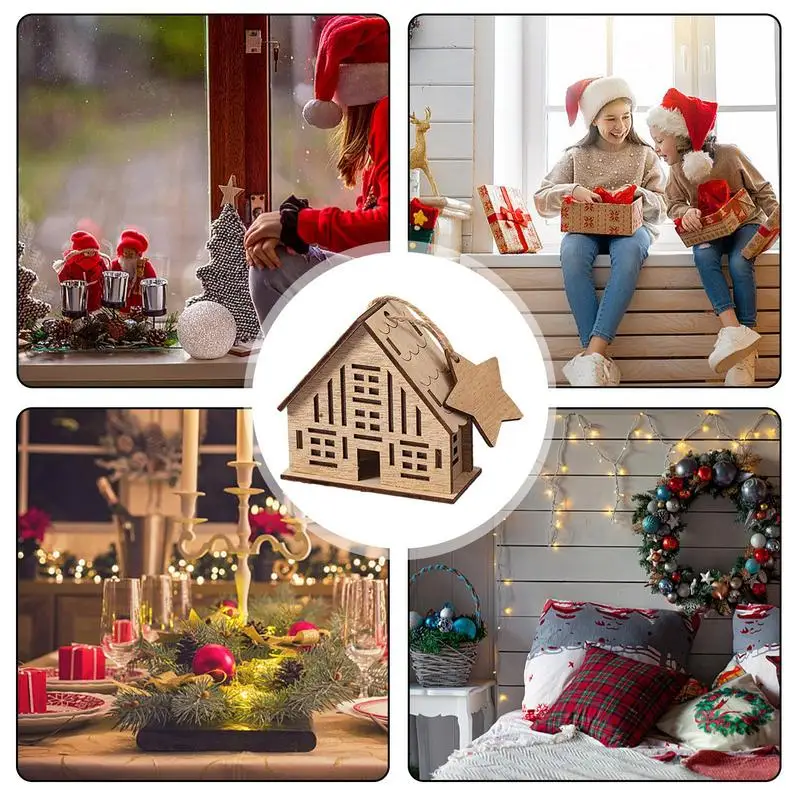 Светодиодная домашняя деревянная фигурка дома на батарейках зимний пейзаж