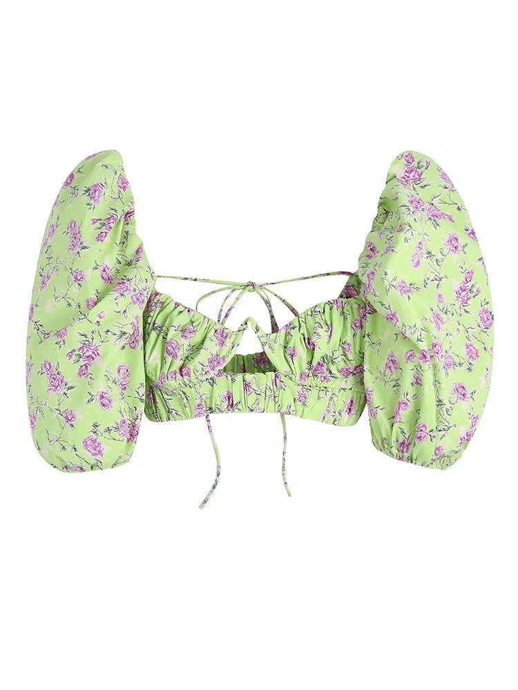 

Женская блузка с открытой спиной и завязками, с цветочным принтом