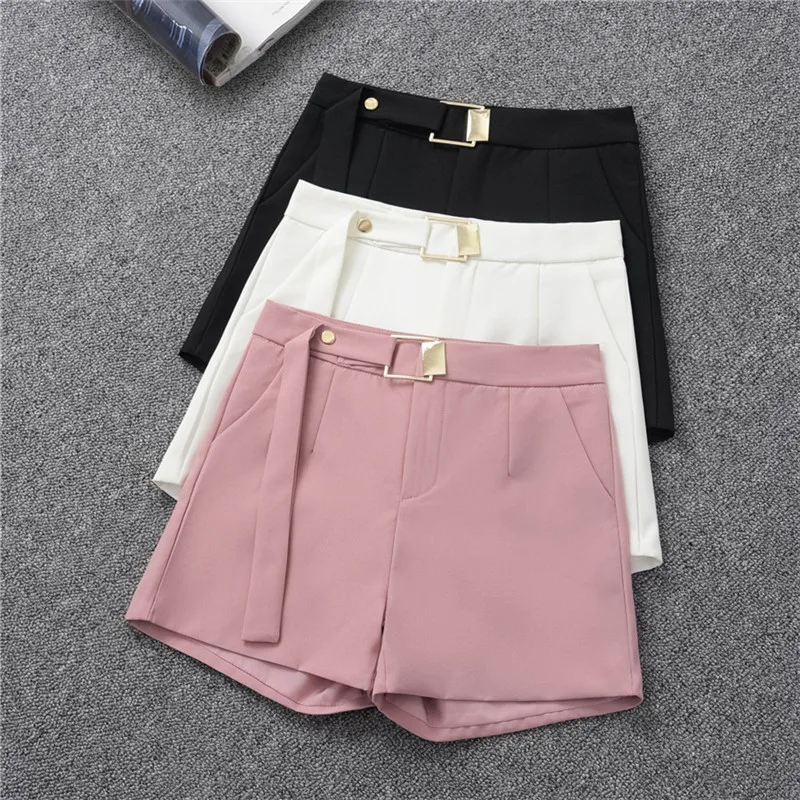 

GUMANYING Suits Shorts for Women 2023 New Mid Waisted Korean Fashion Solid Wide Leg Shorts Office Ladies Casual Shorts