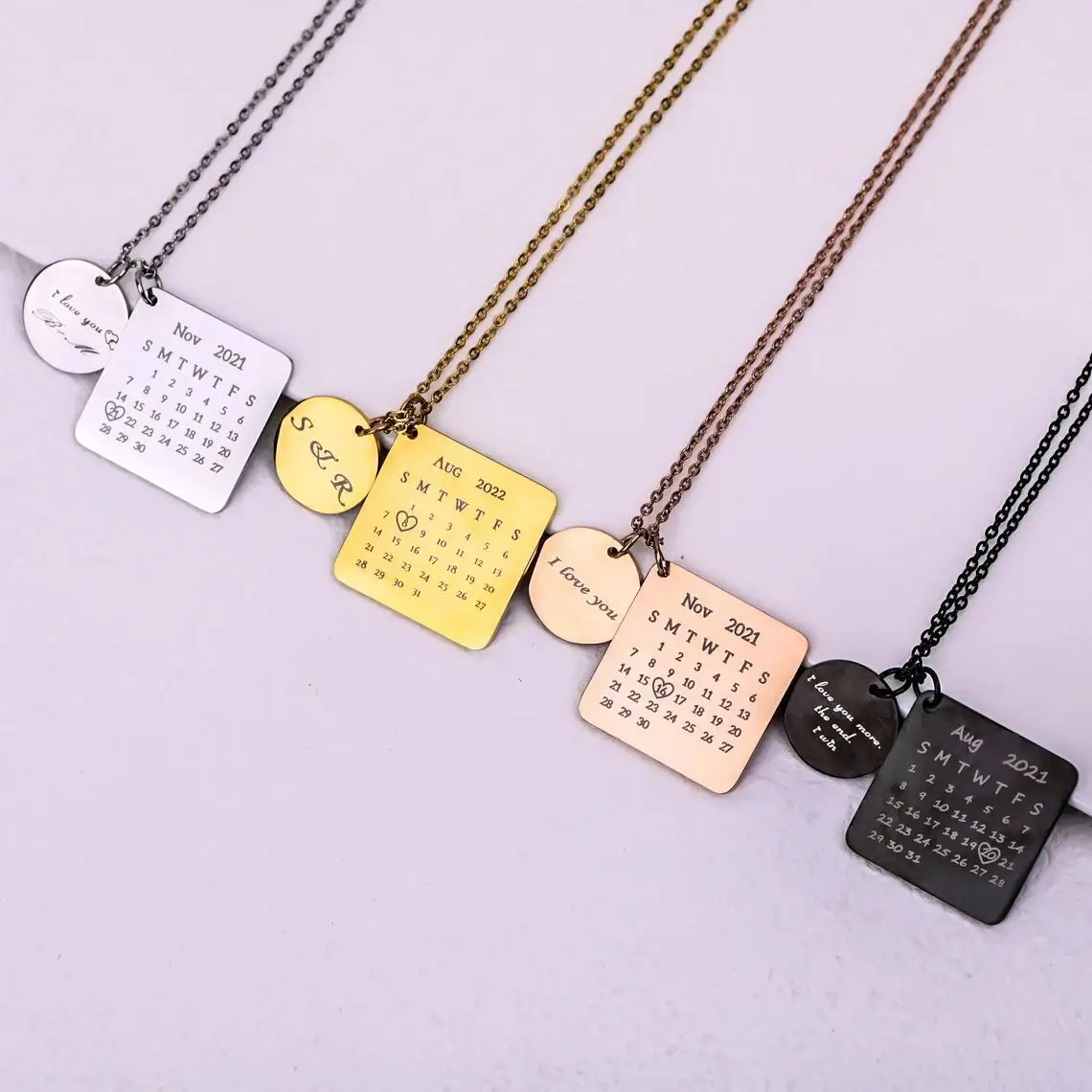 Ожерелье из нержавеющей стали с гравировкой даты и календаря |