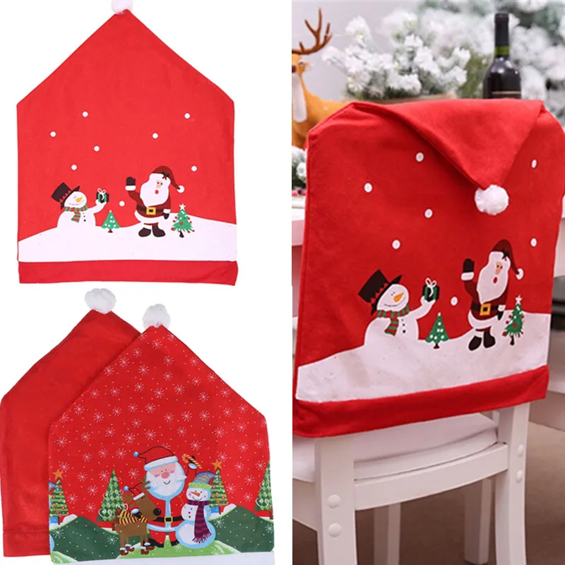 

Рождественский нетканый обеденный стол с красной шляпой и Санта-Клаусом, чехлы на спинки стульев, рождественские украшения для дома, новый ...