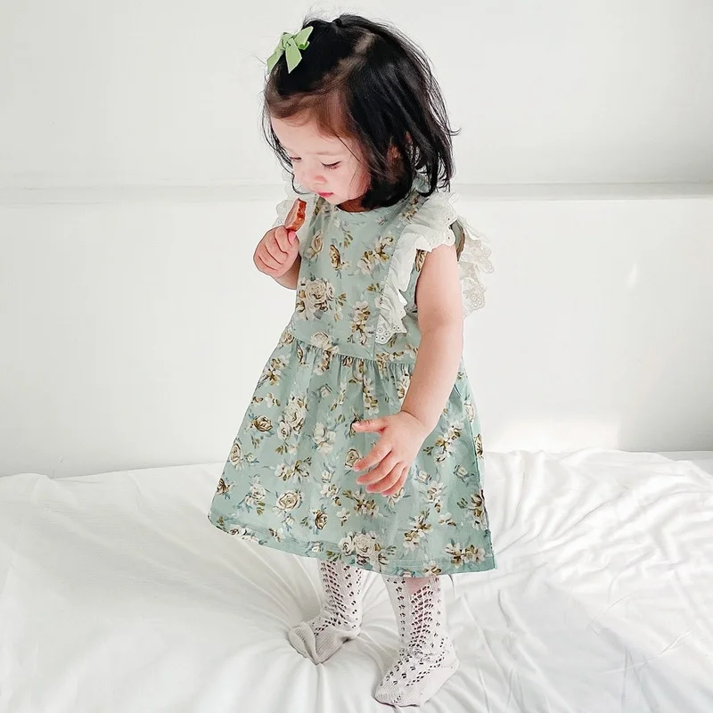 

Летнее платье для девочек, Модное детское цветочное кружевное платье, хлопковая одежда для маленьких девочек, вечерние платья для маленьки...