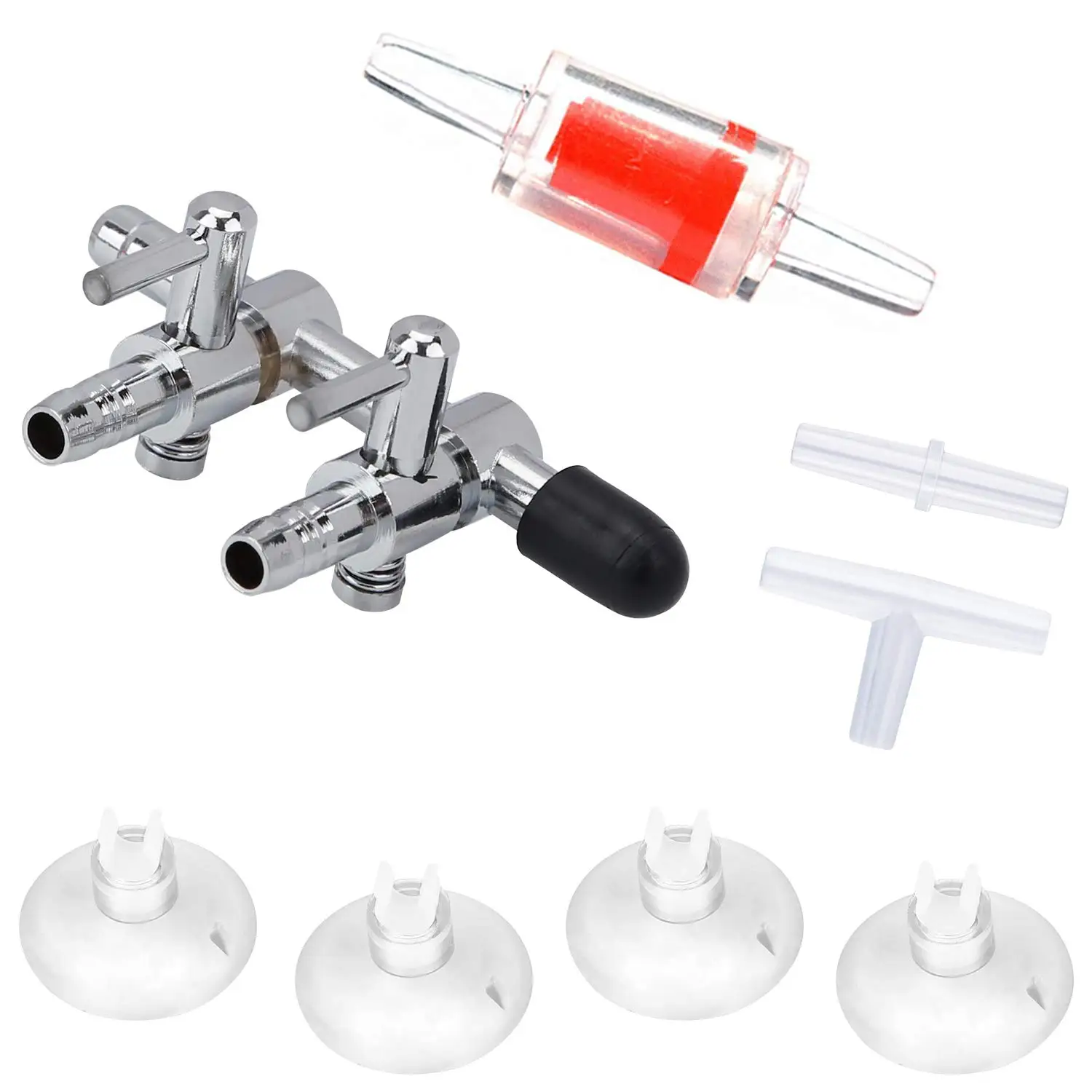 

2-5 Way Aquarium Air Flow Control Lever Valve Distributor Splitter Pump Accessories Set with Check Valves and Suction Cups