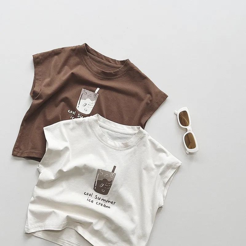 

2023 Summer New Children Sleeveless T-shirt Baby Boy Girl Loose Casual Versatile Tees Toddler Cotton Print Vest Top Kids Clothes