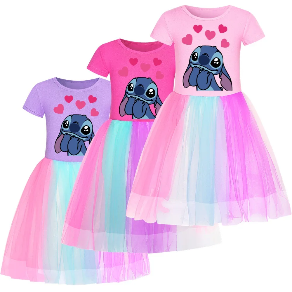 

Disney Stitch Girls' Casual Dress Summer Children's Princess Dress Baby Cartoon Children's Dress 2-14