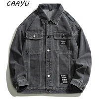 caayu black denim short jacket mens jeans jacket coats casual windbreaker pockets streetwear man clothing outwear denim jacket