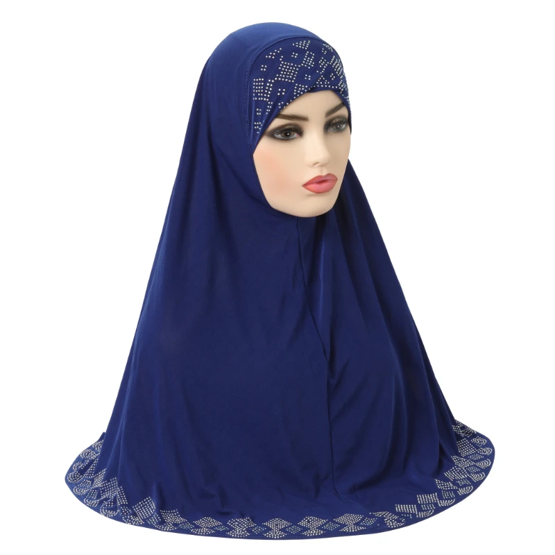 Hijabs High Quality Medium Size 70*70cm Muslim Amira Hijab with Rhinestones Pull on Islamic Scarf Head Wrap Amira Headwear