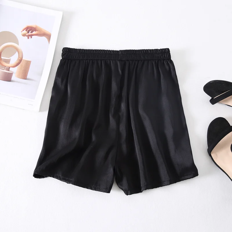 Summer Silk Shorts Women's Elastic Waist Loose Versatile Casual Pants Mulberry Silk Outwear Sports Straight Leg Wide Leg Pants