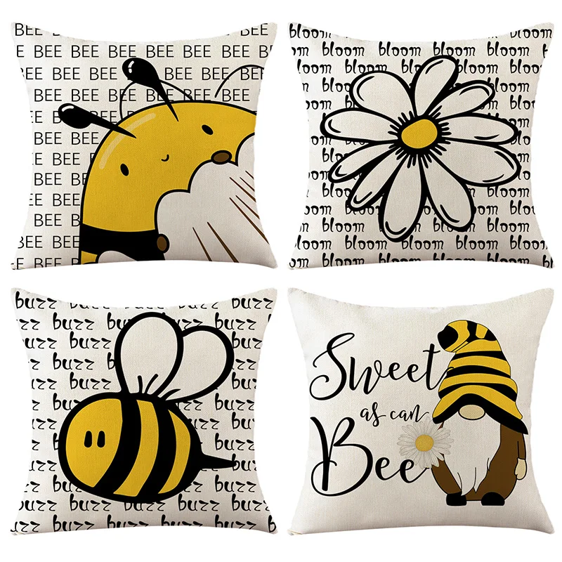 

Sunflower Pillowcase Printed Cartoon Bee Pillowcase Linen Home Cushion Cover Peach Skin Sofa Cushion Cover Car Decoration
