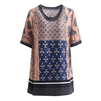 high end miyake pleated short top for women summer loose mom wear fashionable printed large size short sleeve t shirt for women