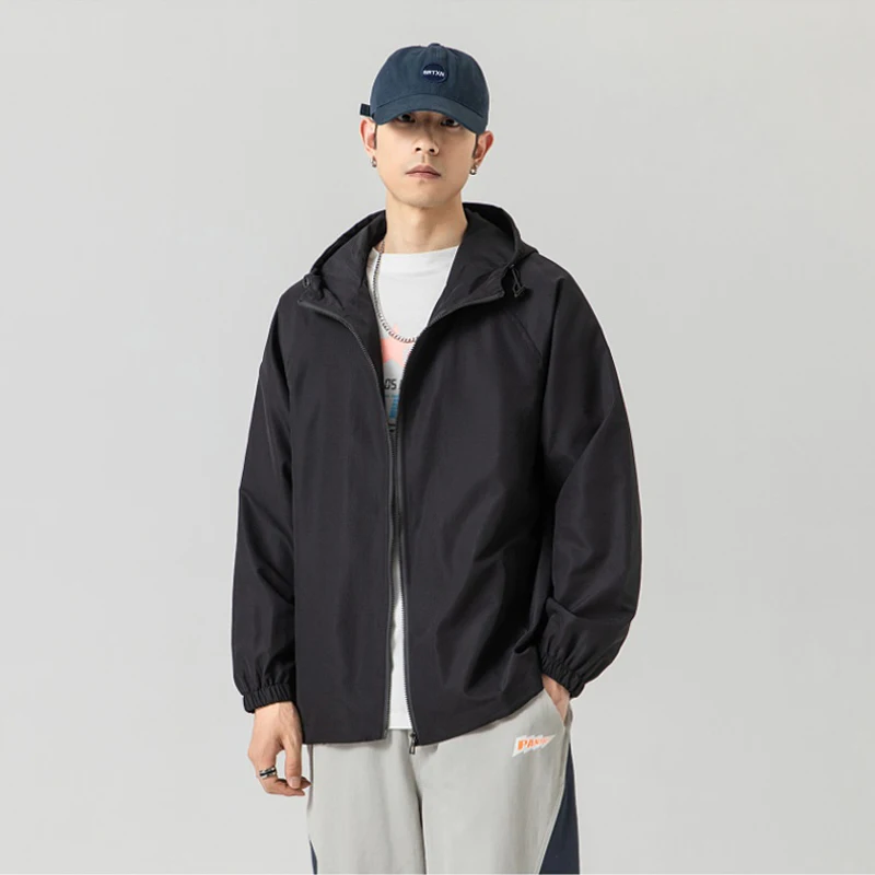 

Plus Size Solid Color Jackets with Hood for Men Japanese Fashion Trends Simple Streetwear Joggers Coat Male Spring Basic Clothes