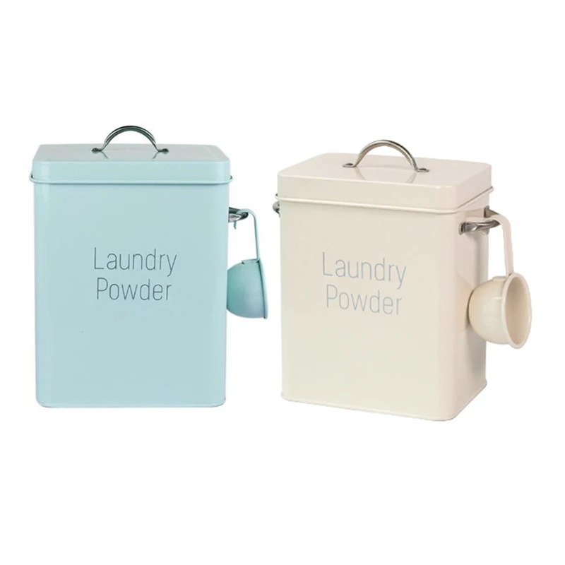 2Pcs Powder Laundry Powder Boxes Storage With Scoop - White & Green