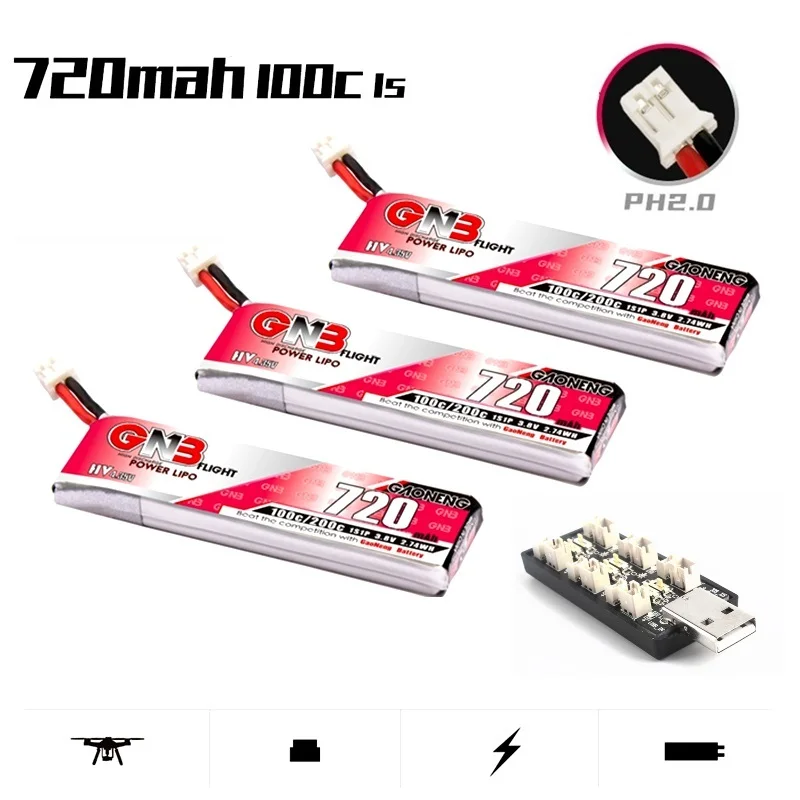 

GAONENG GNB 1S HV Lipo аккумулятор 720 мАч 3,8 в 100C/200C с разъемом PH2.00 для квадрокоптера FPV дрона Tinywhoop Зарядка для радиоуправляемого дрона