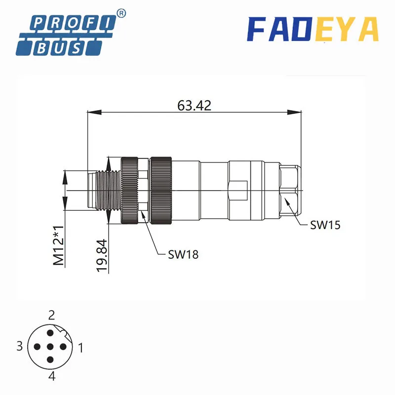 M12, B-код, 5 контактов, щит, Profibus, штекер, модуль ввода-вывода, установка на месте, прямой (art.: 3920bdabe5135) - 3920bdabe5135