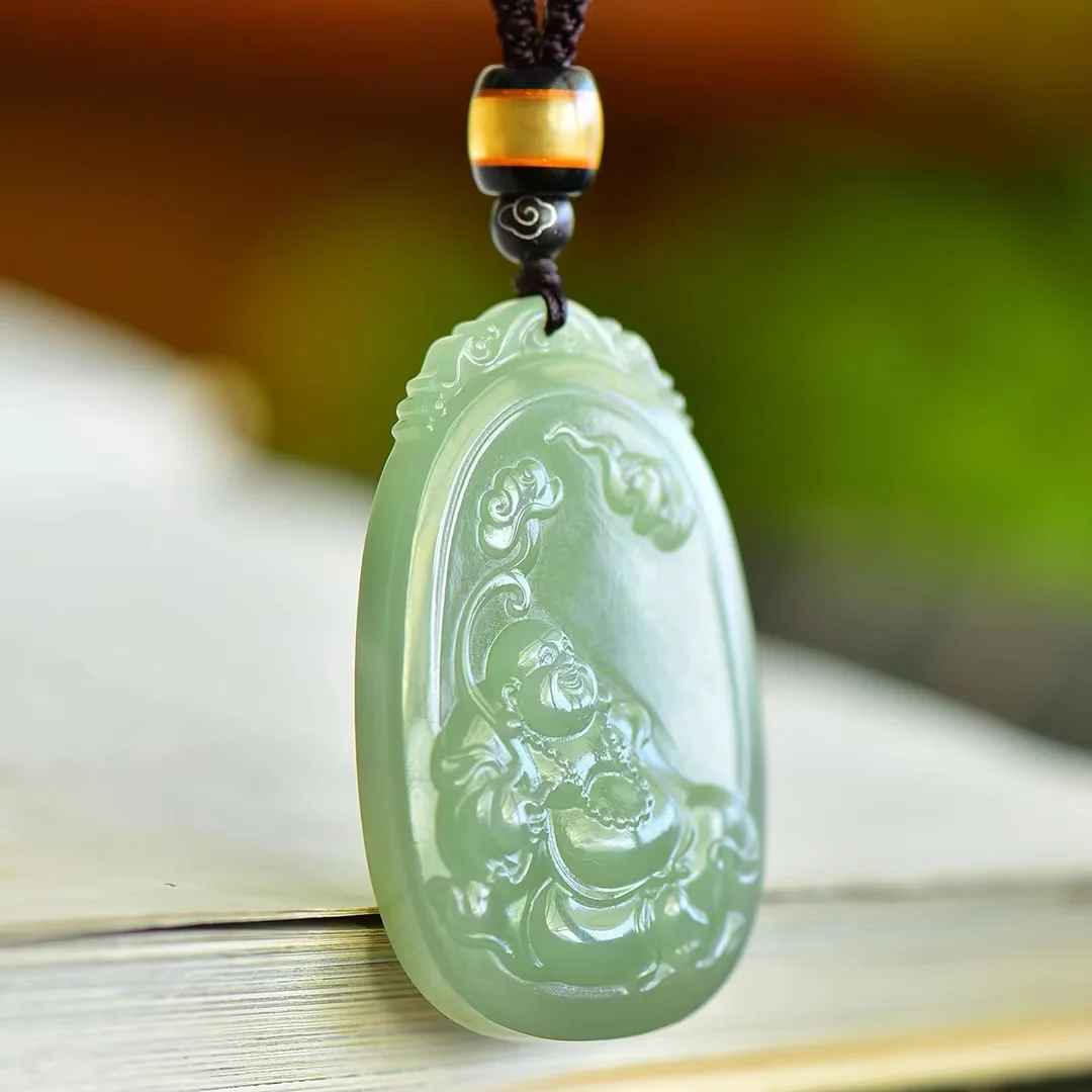 Голубой и белый нефритовый подвеска Hetian на удачу долговечность здоровье 1510 #