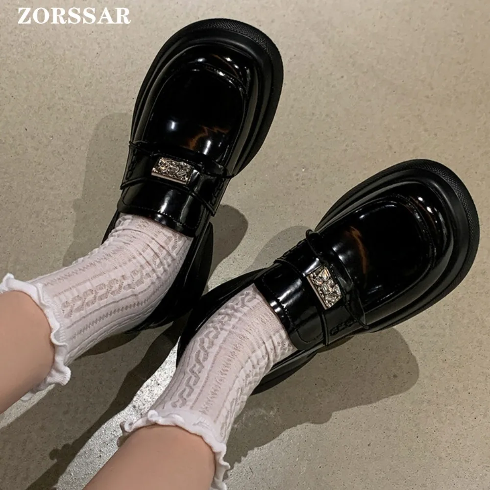 y na platformie mokasyny damskie buty moda Mary Janes z okrągłym czubkiem oksfordzie platforma co dzień łańcuszek obcasy