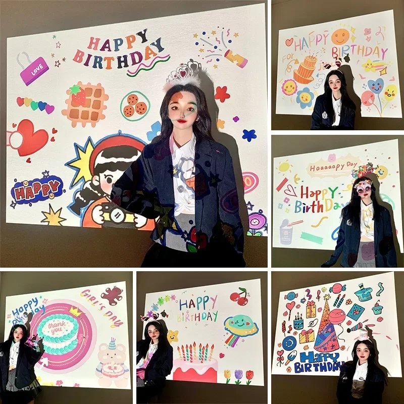 

Birthday Party Projector Lamp Photo Projection Creative Photo Props Night Lights Bedroom Decor Happy Birthday Decoration
