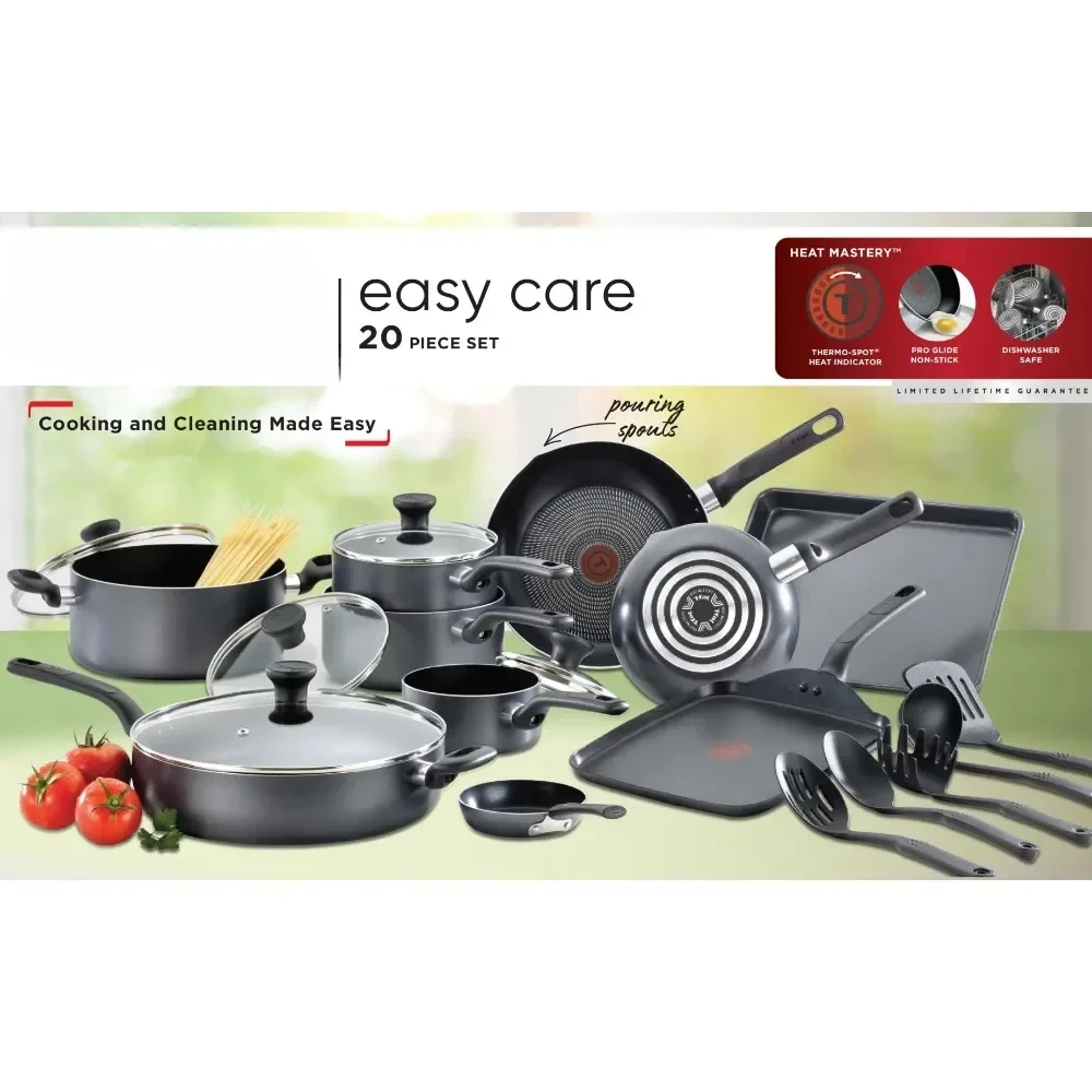 

Легкая в уходе Антипригарная посуда, набор из 20 предметов, серый, можно мыть в посудомоечной машине