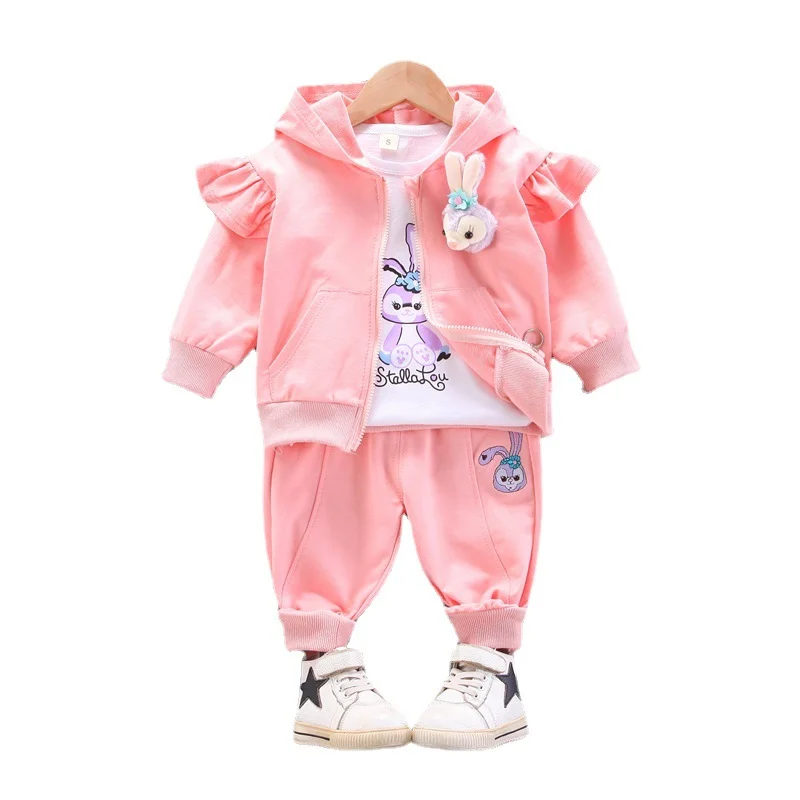 

New Spring Autumn Baby Girls Clothes Children Cartoon Hooded Jacket T-Shirt Pants 3Pcs/Set Toddler Casual Costume Kids Tracksuit