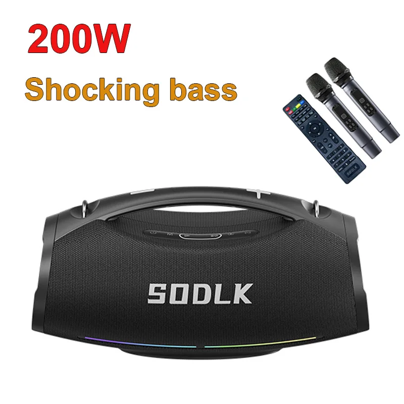 Фото SODLK S1615 Мощный бумбокс 200 Вт с глубокими басами Hi-Fi стерео беспроводной Bluetooth-динамик для караоке с двойным микрофоном для вечеринки №2