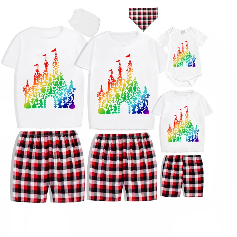 Family Matching Pajamas Exclusive Design Rainbow Castle White Pajamas Set