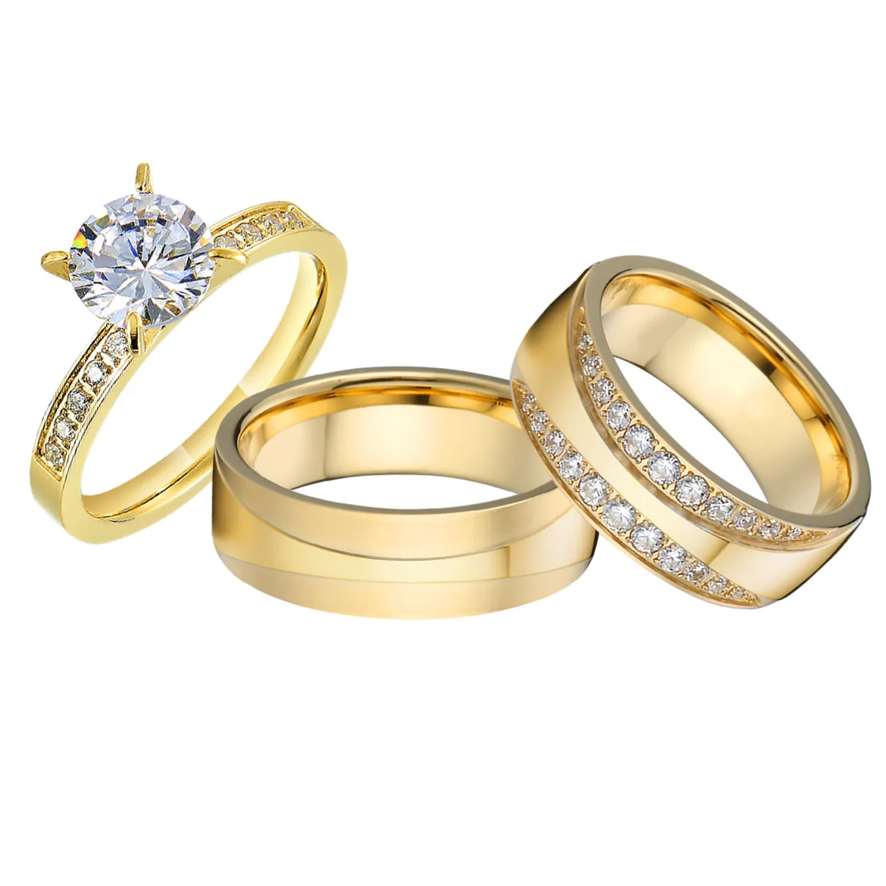 

3pcs lover's Alliance 18k gold plated marriage wedding rings jewelry women cz diamond promise engagement rings set for couples