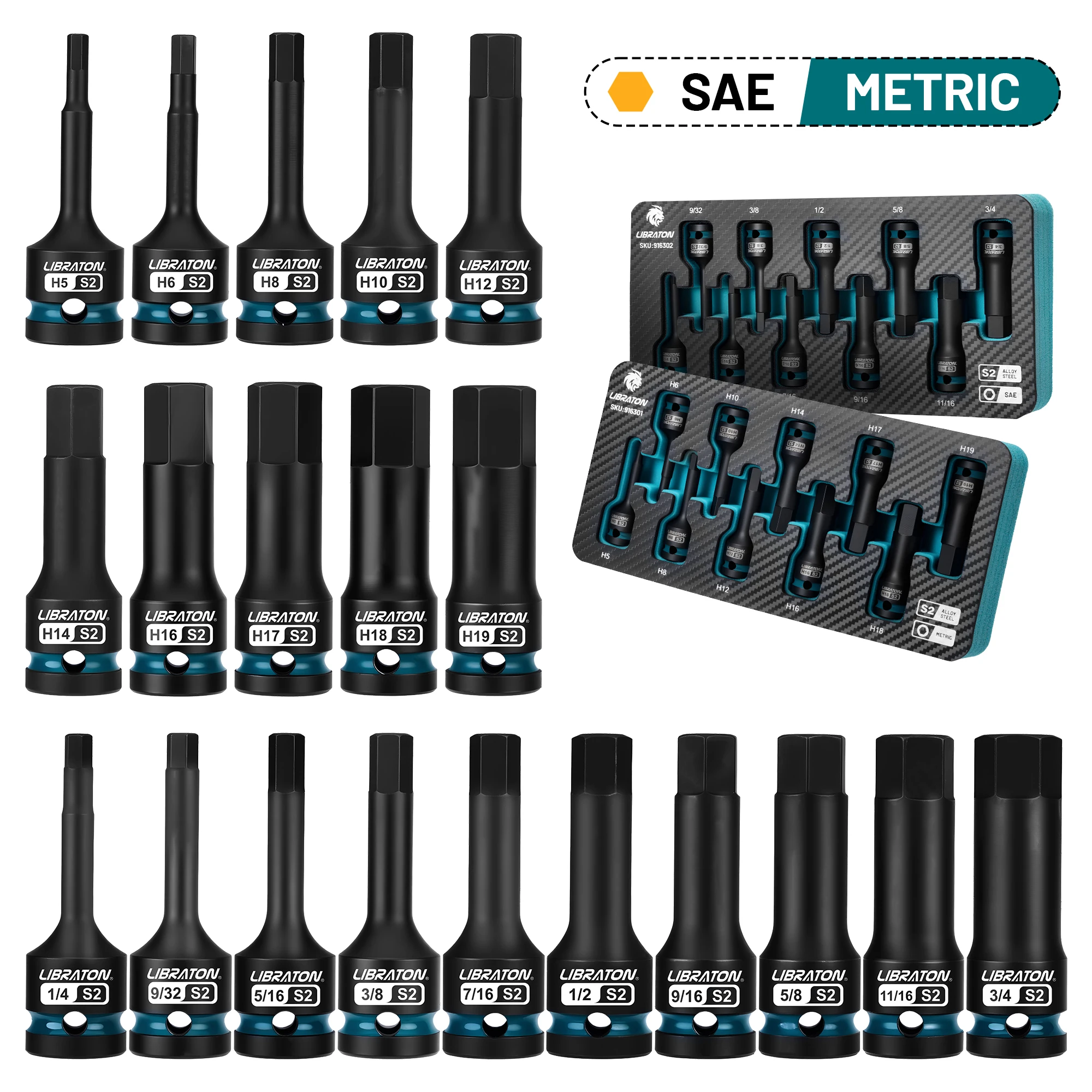 

Набор торцевых ключей LIBRATON 1/2", 20 предметов, хромованадиевая сталь