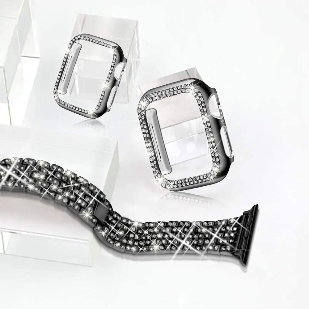 Metal Strap + Case for Apple watch 45mm 44 mm 42mm 41mm 40mm Woman Diamond Bracelet Wristband for iwatch series  8 7 6 5 4 3 SE