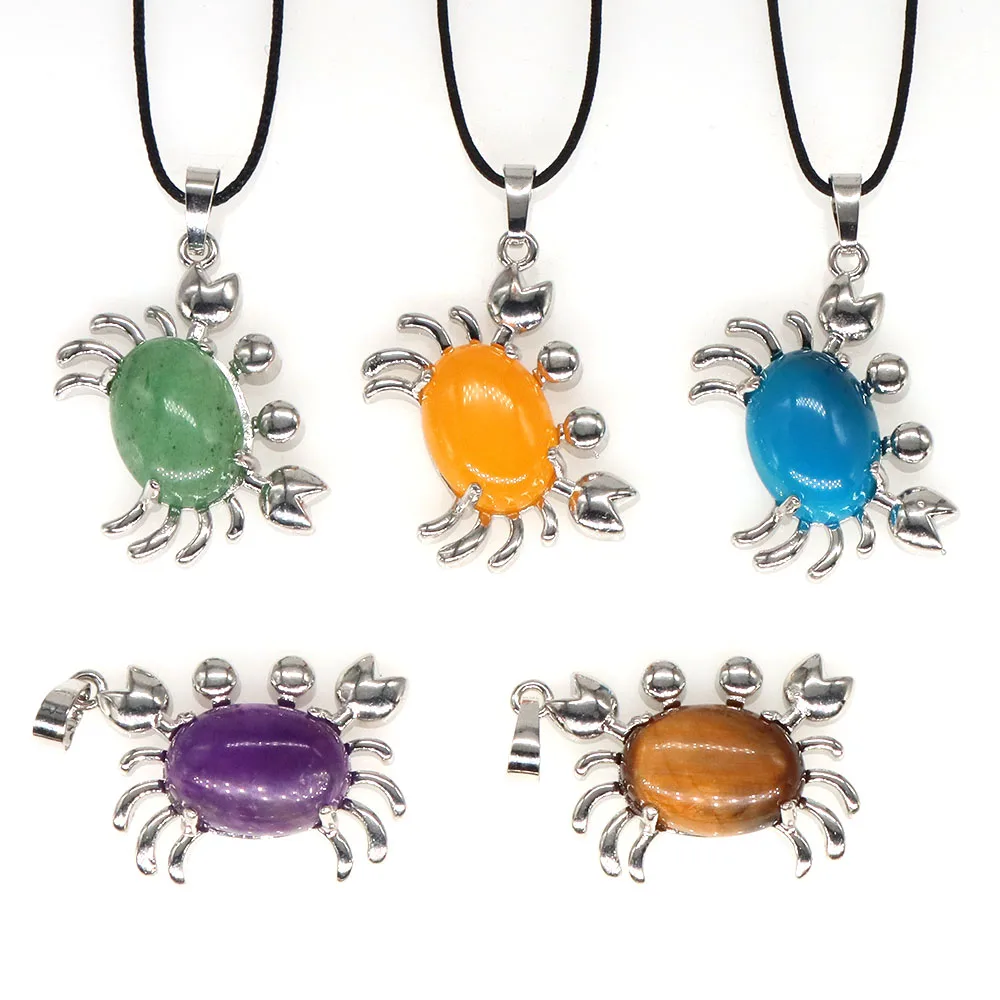 

Crab Pendant Natural Crystal Stones Amethyst Quarzt Healing Gem Ocean Animal Necklace for Men Women Charm Jewelry Accessory Gift