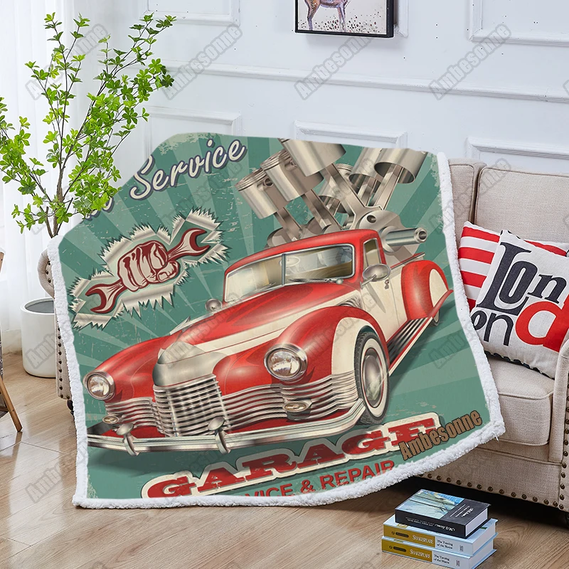 

Плед одеяло винтажный гараж ретро постер шерпа одеяло красивое женское и автомобильное одеяло для кровати наполовину плюшевые пледы Пряма...
