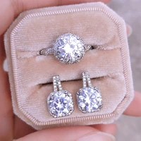 uilz 2pcs pack silver color bride cushion cut zircon jewelry set engagement ring stud earring for wedding for women gift