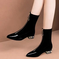 new womens rubber boots zipper booties ladies boots women crystal ankle pointy shoes 2021 stockings autumn rhinestone