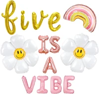five is a vibe banner birthday party decorations boho daisy flowers rainbow foil balloons girls 5th birthday party supplies