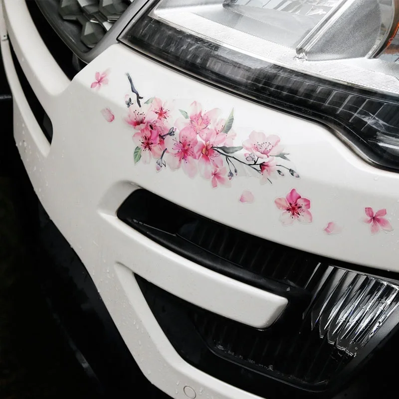 

Pink Cherry Blossom Floral Car Stickers Love Auto Vinyl Decal Bumper Window for Women Car Tuning Styling Accessories